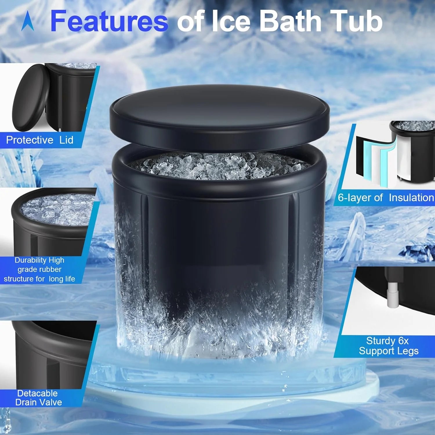 Ice Bath Tub for Athletes, Portable Ice Bath at Home, Inflatable Cold Plunge Tub for Adults, Large Ice Bathtub Outdoor, Cold Bath with Cover