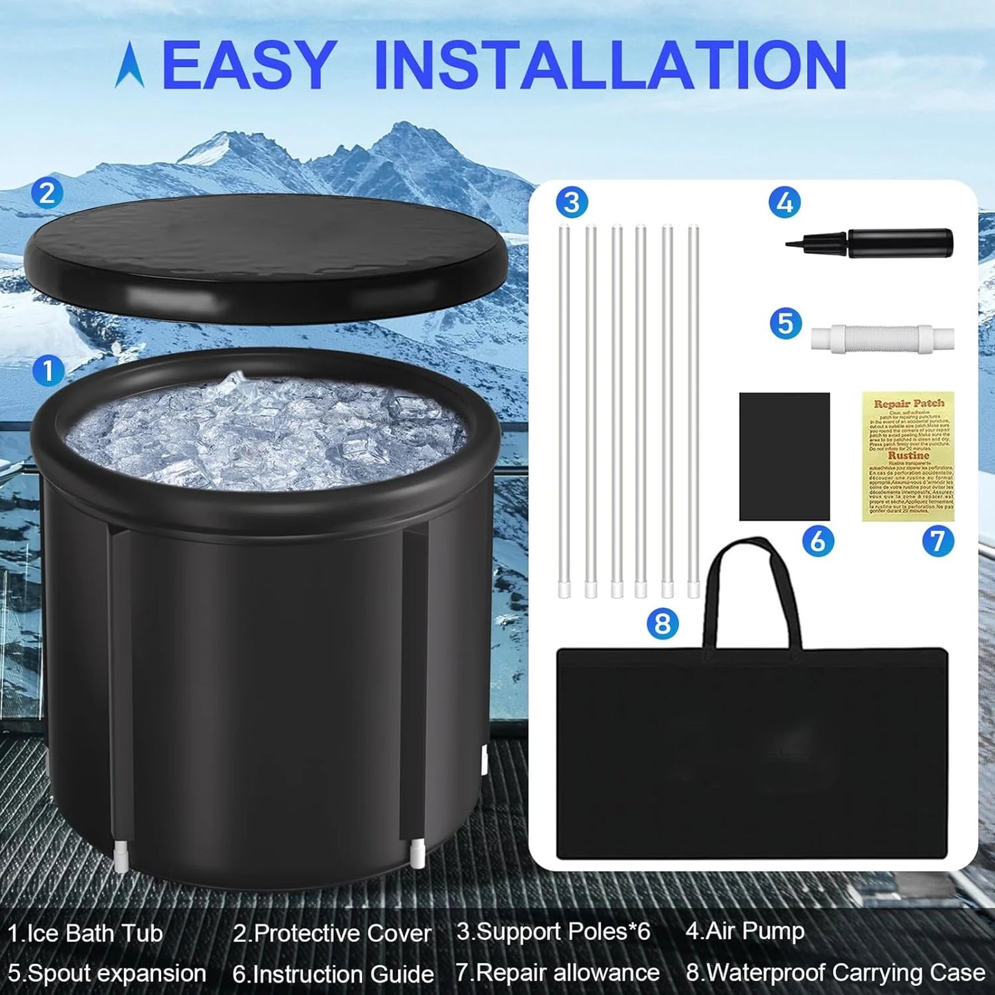 Ice Bath Tub for Athletes, Portable Ice Bath at Home, Inflatable Cold Plunge Tub for Adults, Large Ice Bathtub Outdoor, Cold Bath with Cover