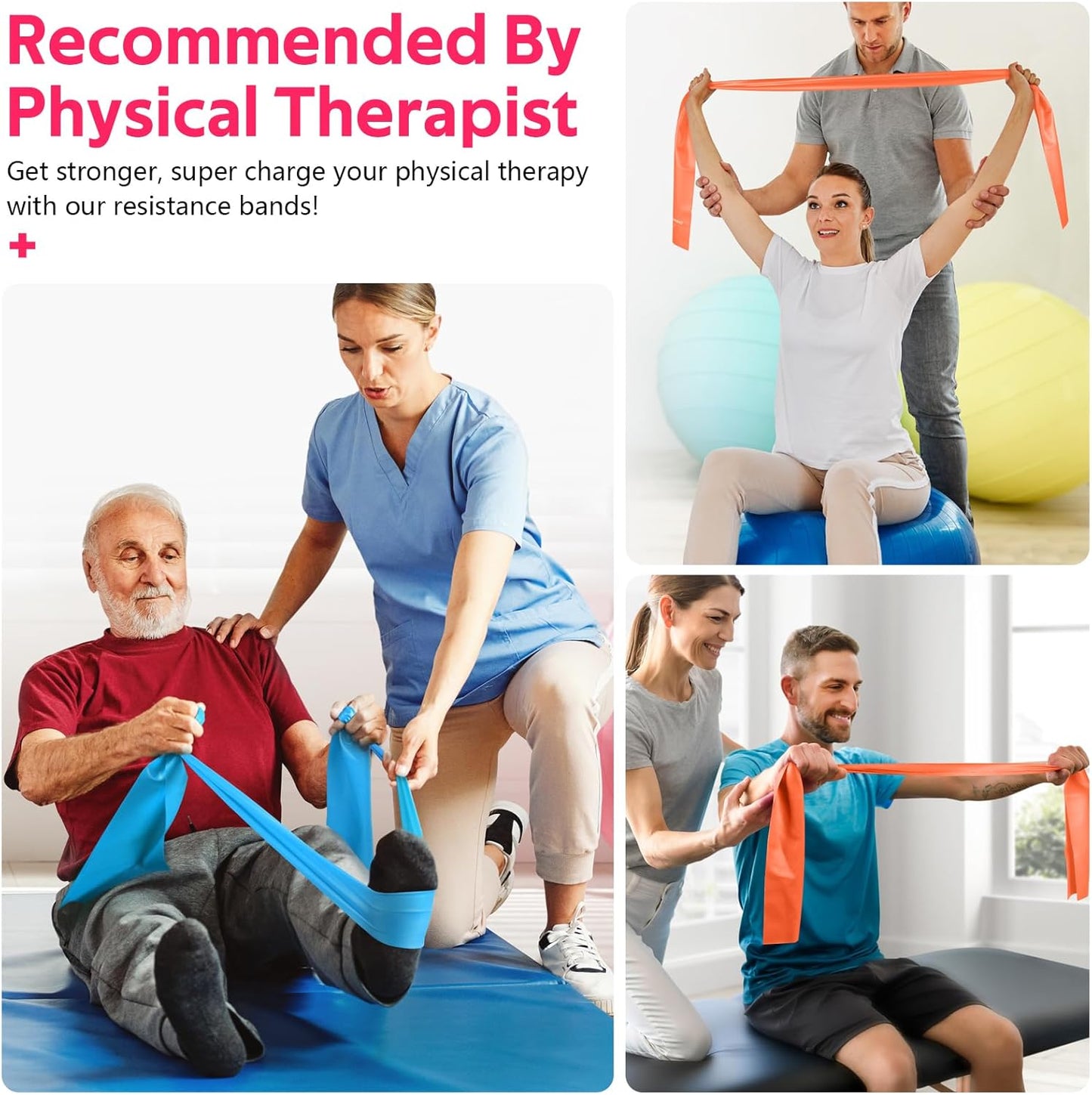 Professional Resistance Bands Set for Strength Training, Physical Therapy, Rehabilitation, Pilates, and Yoga